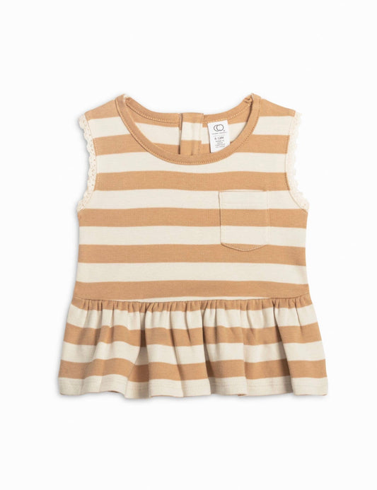 Dalia Peplum Tank- Tan/Stripe